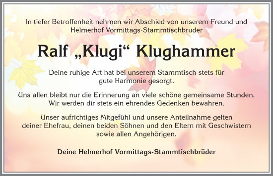 Traueranzeige von Ralf Klughammer von Allgäuer Zeitung, Füssen
