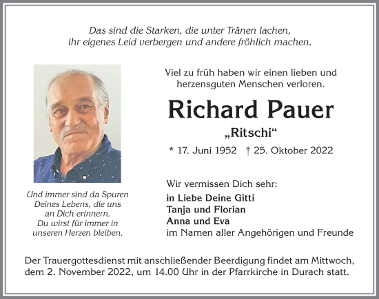 Traueranzeige von Richard Pauer von Allgäuer Zeitung,Kempten