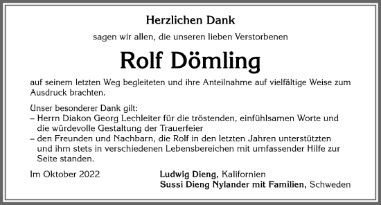 Traueranzeige von Rolf Dömling von Allgäuer Zeitung,Kempten