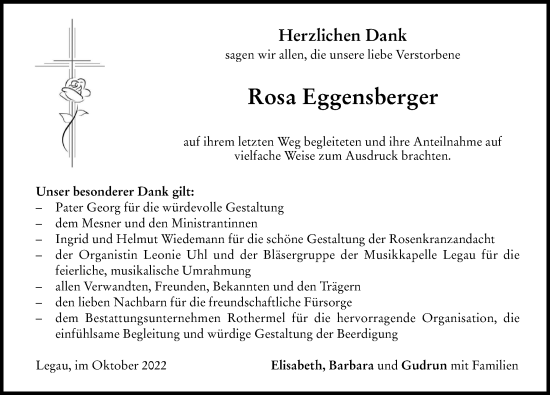 Traueranzeige von Rosa Eggensberger von Memminger Zeitung