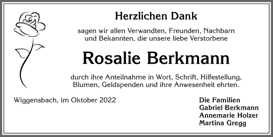 Traueranzeige von Rosalie Berkmann von Allgäuer Zeitung,Kempten