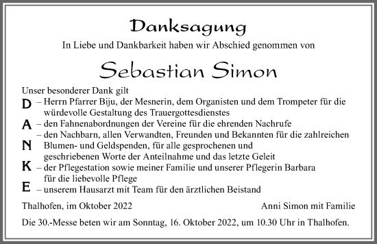 Traueranzeige von Sebastian Simon von Allgäuer Zeitung, Marktoberdorf