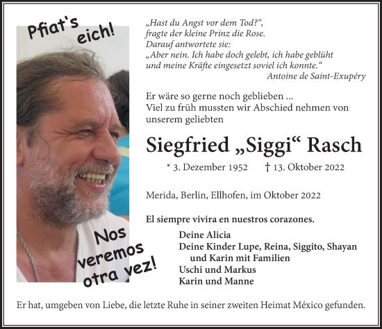 Traueranzeige von Siegfried Rasch von Der Westallgäuer