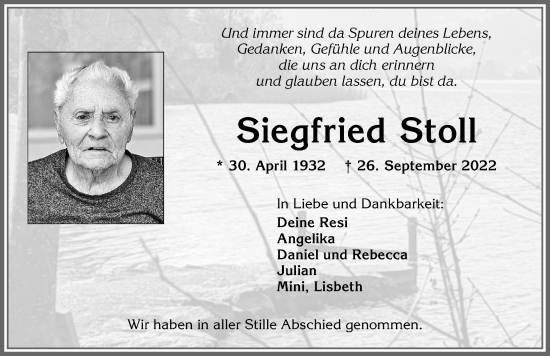 Traueranzeige von Siegfried Stoll von Allgäuer Zeitung,Kempten