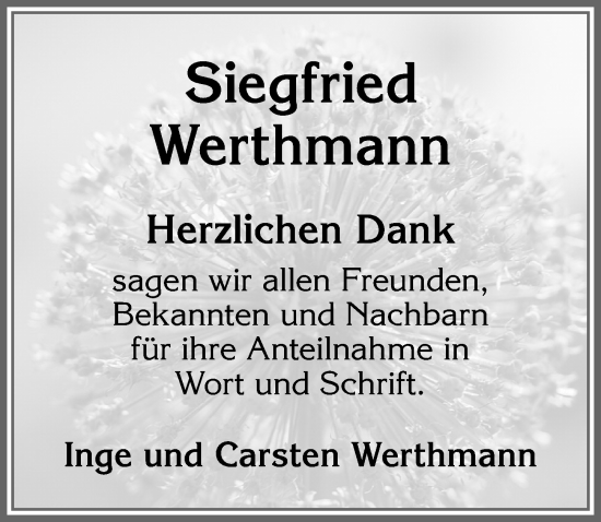 Traueranzeige von Siegfried Werthmann von Allgäuer Zeitung,Kempten