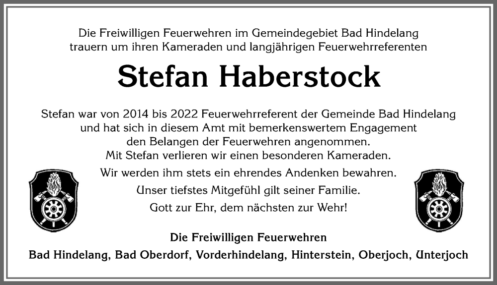  Traueranzeige für Stefan Haberstock vom 22.10.2022 aus Allgäuer Anzeigeblatt