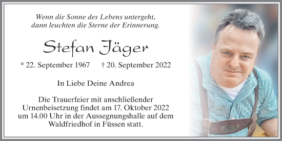 Traueranzeige von Stefan Jäger von Allgäuer Zeitung, Füssen