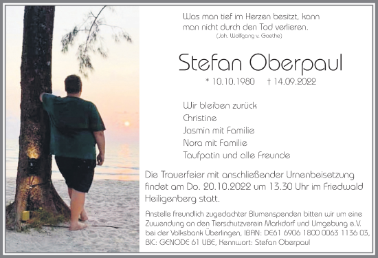 Traueranzeige von Stefan Oberpaul von Allgäuer Zeitung, Füssen