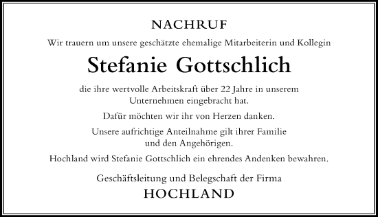 Traueranzeige von Stefanie Gottschlich von Der Westallgäuer