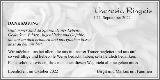 Traueranzeige von Theresia Ringeis von Allgäuer Zeitung, Marktoberdorf
