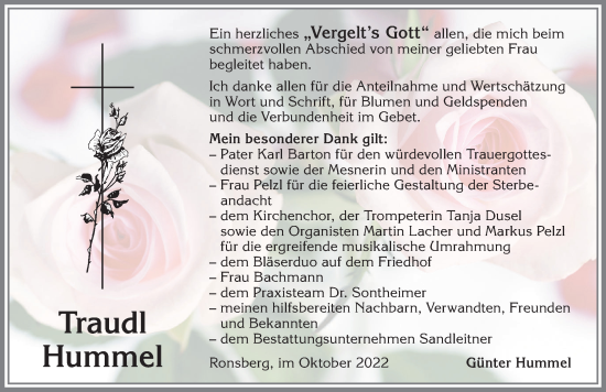 Traueranzeige von Traudl Hummel von Allgäuer Zeitung, Marktoberdorf