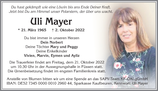 Traueranzeige von Uli Mayer von Allgäuer Zeitung, Füssen