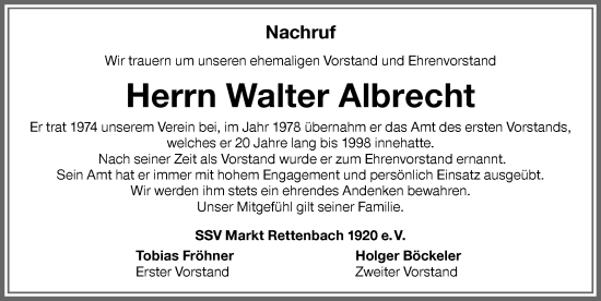 Traueranzeige von Walter Albrecht von Mindelheimer Zeitung, Augsburger Allgemeine