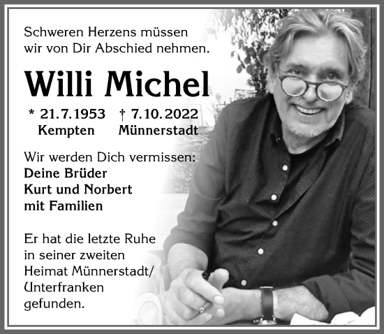 Traueranzeige von Willi Michel von Allgäuer Zeitung,Kempten
