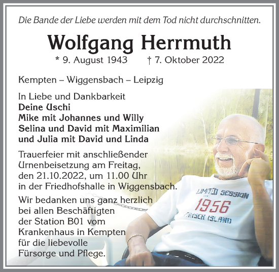 Traueranzeige von Wolfgang Herrmuth von Allgäuer Zeitung,Kempten