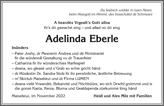 Traueranzeige von Adelinda Eberle von Allgäuer Anzeigeblatt