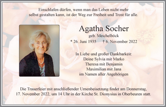 Traueranzeige von Agatha Socher von Augsburger Allgemeine, Landsberger Tagblatt