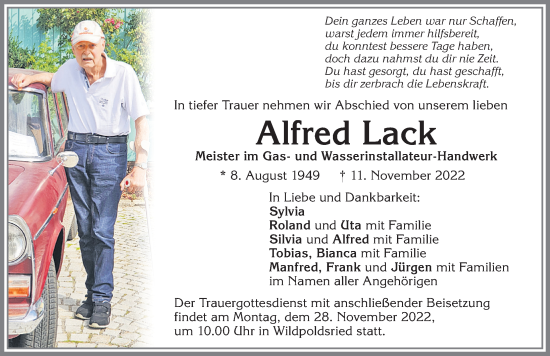 Traueranzeige von Alfred Lack von Allgäuer Zeitung,Kempten