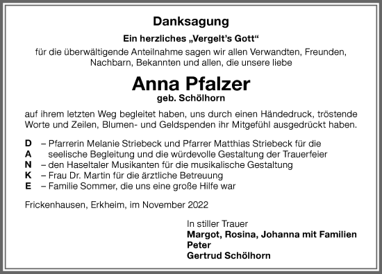 Traueranzeige von Anna Pfalzer von Memminger Zeitung