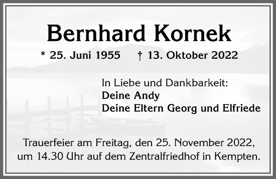 Traueranzeige von Bernhard Kornek von Allgäuer Zeitung,Kempten