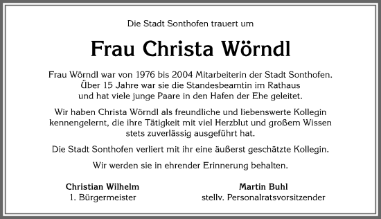 Traueranzeige von Christa Wörndl von Allgäuer Anzeigeblatt