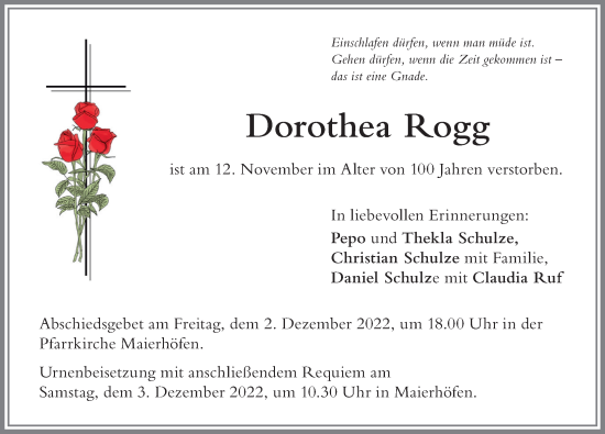 Traueranzeige von Dorothea Rogg von Der Westallgäuer