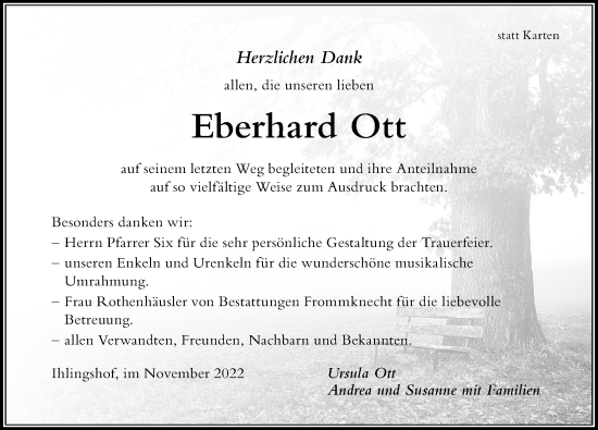 Traueranzeige von Eberhard Ott von Der Westallgäuer