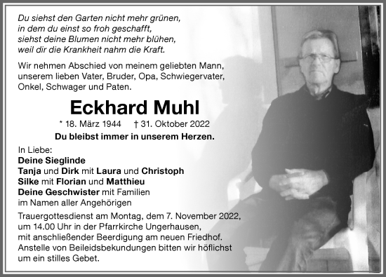 Traueranzeige von Eckhard Muhl von Memminger Zeitung