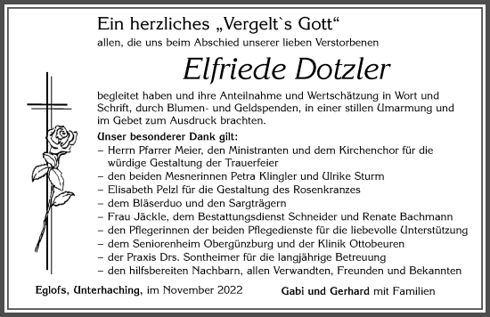 Traueranzeige von Elfriede Dotzler von Allgäuer Zeitung, Marktoberdorf