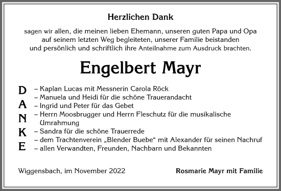 Traueranzeige von Engelbert Mayr von Allgäuer Zeitung,Kempten
