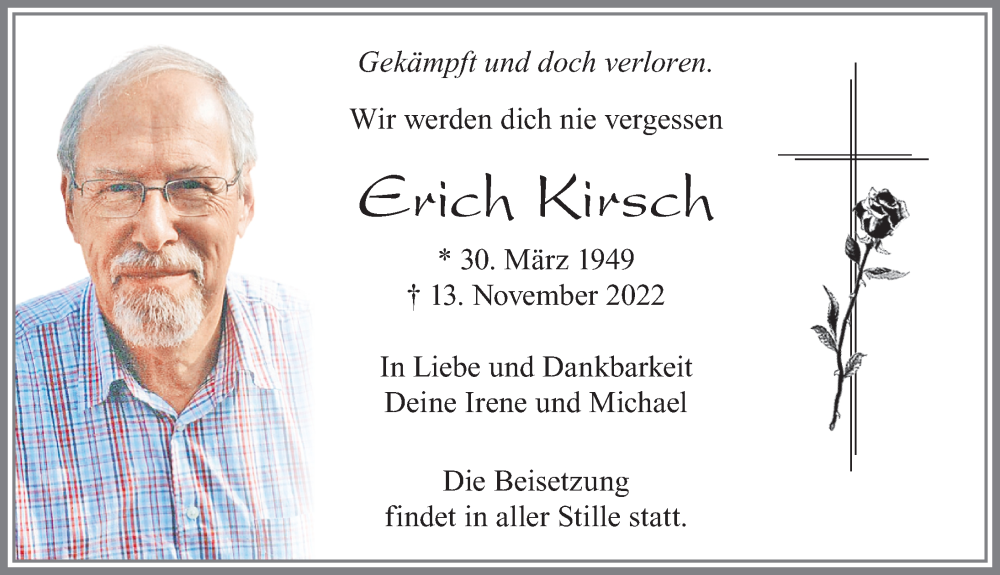  Traueranzeige für Erich Kirsch vom 19.11.2022 aus Allgäuer Zeitung, Füssen