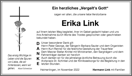 Traueranzeige von Erika Link von Memminger Zeitung