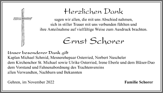 Traueranzeige von Ernst Schorer von Allgäuer Zeitung, Marktoberdorf