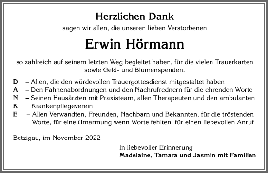 Traueranzeige von Erwin Hörmann von Allgäuer Zeitung,Kempten