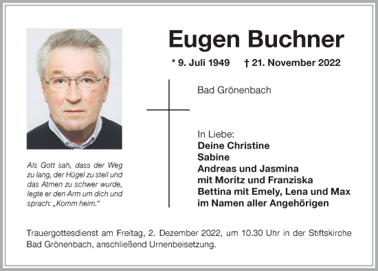Traueranzeige von Eugen Buchner von Allgäuer Zeitung,Kempten