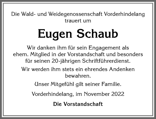 Traueranzeige von Eugen Schaub von Allgäuer Anzeigeblatt