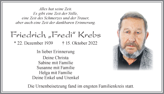 Traueranzeige von Friedrich Krebs von Allgäuer Zeitung