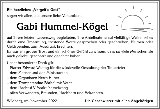 Traueranzeige von Gabi Hummel-Kögel von Allgäuer Zeitung, Marktoberdorf