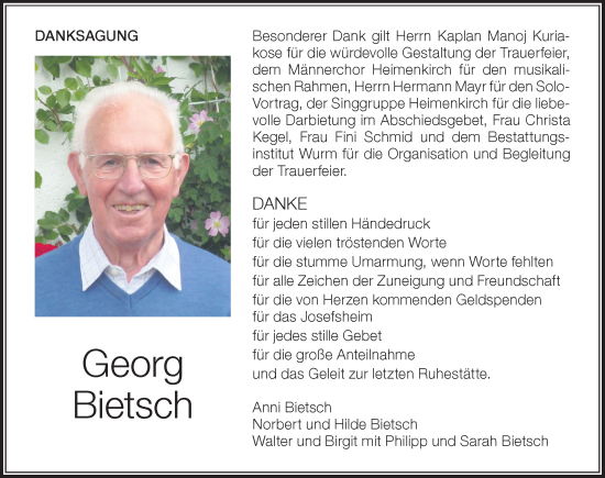 Traueranzeige von Georg Bietsch von Der Westallgäuer
