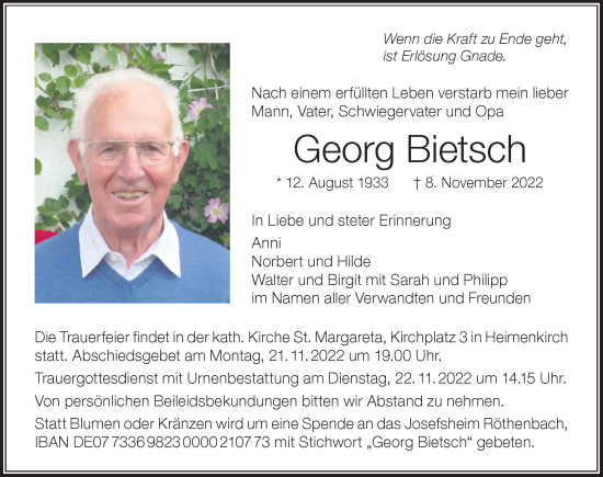 Traueranzeige von Georg Bietsch von Der Westallgäuer