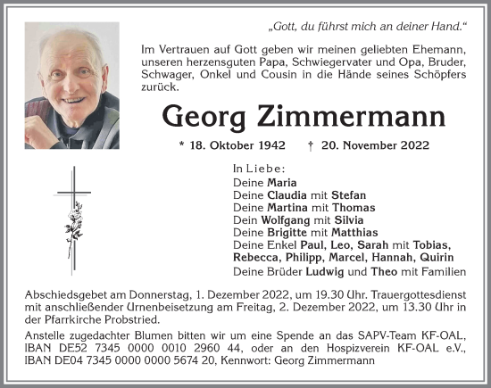 Traueranzeige von Georg Zimmermann von Allgäuer Zeitung,Kempten