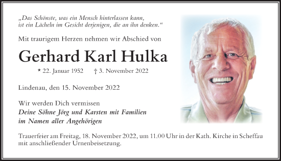 Traueranzeige von Gerhard Karl Hulka von Der Westallgäuer
