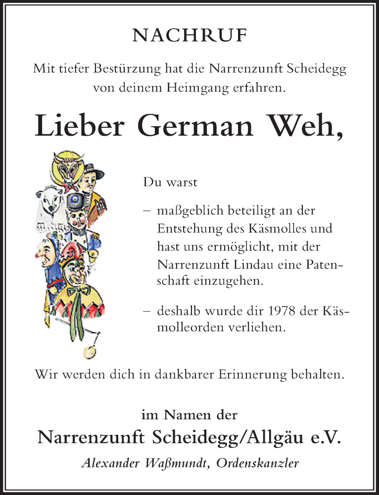  Traueranzeige für German Weh vom 26.11.2022 aus Der Westallgäuer