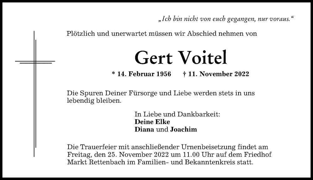  Traueranzeige für Gert Voitel vom 22.11.2022 aus Memminger Zeitung