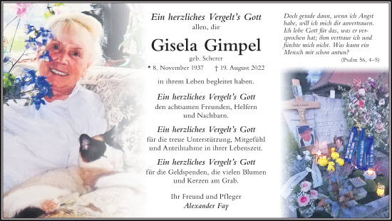 Traueranzeige von Gisela Gimpel von Der Westallgäuer