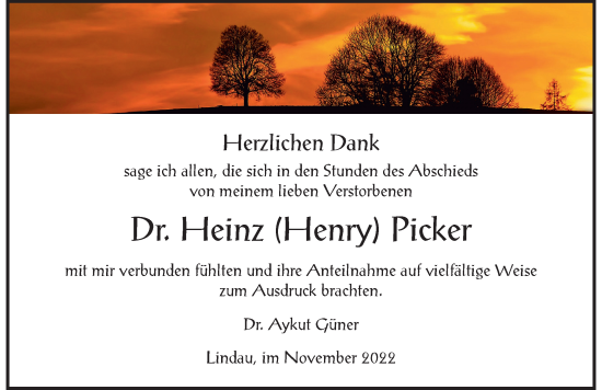 Traueranzeige von Heinz Picker von Der Westallgäuer