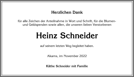 Traueranzeige von Heinz Schneider von Allgäuer Anzeigeblatt