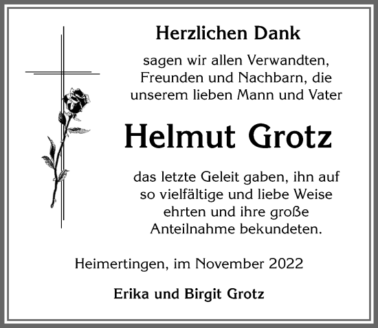 Traueranzeige von Helmut Grotz von Memminger Zeitung