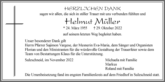 Traueranzeige von Helmut Müller von Allgäuer Zeitung, Füssen
