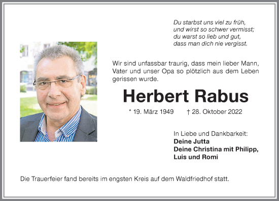 Traueranzeige von Herbert Rabus von Memminger Zeitung